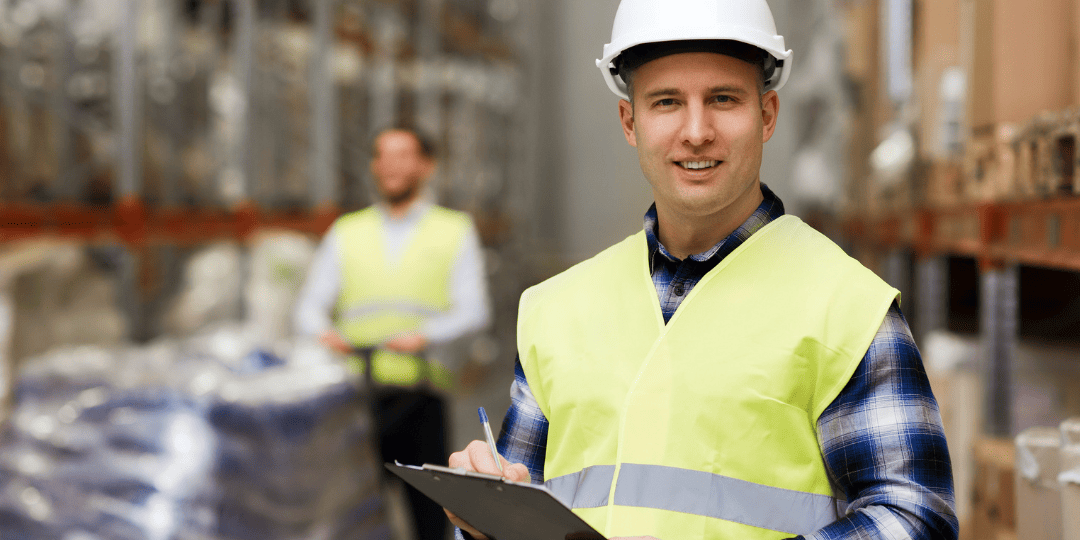 Man in Hard Hat in Warehouse